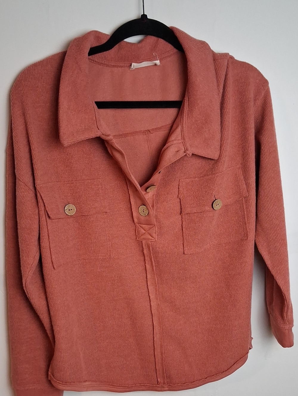 Women's Rust Pink Collared V-Neck Pullover Sweater